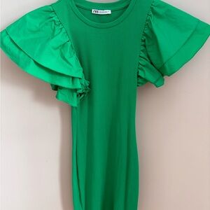Zara Green Dress with Ruffle Sleeves